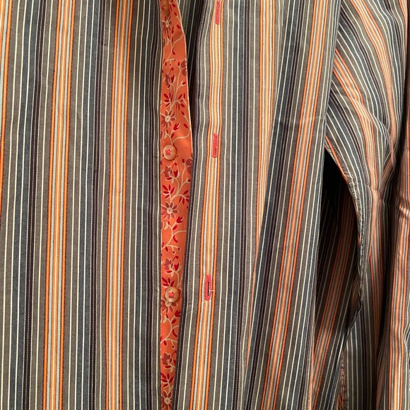 Coton Doux styled in France men’s fitted blue and orange striped‎ shirt - Picture 7 of 10